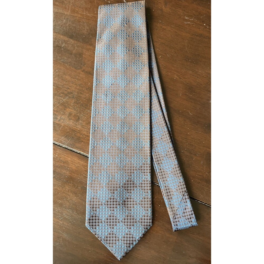 ERMENEGILDO ZEGNA Abstract Checkerboard Textured 100% Silk Necktie Luxury Italy